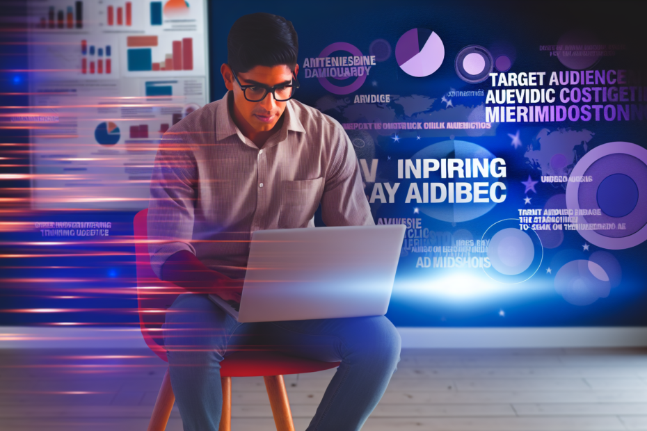 Sådan finjusterer du din kreative annoncetekst med målgruppejusterede budskaber Billedprompt: En marketing specialist arbejder intensivt på en computer, omgivet af dynamiske grafikker og diagrammer, der repræsenterer forskellige målgruppedemografier, med inspirerende annoncetekster og kreative overskrifter svævende omkring i rummet. Alt-text: Marketing specialist foran computer med dynamiske målgruppeanalyser og kreative annoncer i en inspirerende og strategisk arbejdsatmosfære.