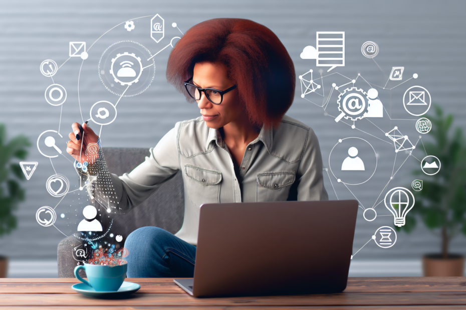 Effektiv annoncering kræver indsigt i platformenes algoritmer: Sådan tilpasser du din strategi En kreativ og fokuseret markedsfører analyserer data og optimerer digitale reklamekampagner på en bærbar computer, omgivet af symboler for forskellige sociale medieplatforme og algoritmeikoner. Alt-text: Markedsfører optimerer digitale reklamekampagner på laptop med sociale medieikoner og algoritmesymboler rundt omkring.