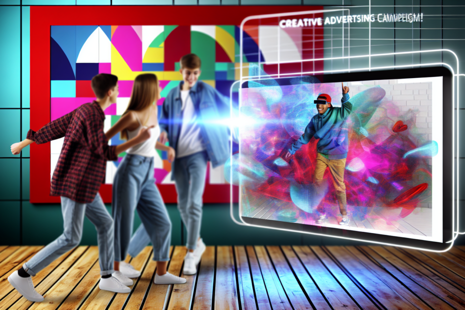 Kreativt annonceformat booster brandgenkendelse i displaykampagner: En ny vej til effektive visuelle budskaber Fotorealistisk billede af en kreativ digital reklamekampagne med brug af AR- og interaktivitetsteknologi, der engagerer en ung målgruppe på en farverig baggrund. Alt-tekst: Kreativ digital reklame med augmented reality og interaktive elementer, der engagerer unge på en farverig baggrund.