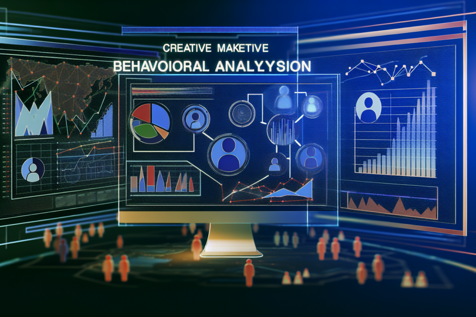 Skab skarpere kampagner med konkurrencepræget målgruppesegmentering og dybdegående adfærdsanalyse En kreativ digital markedsføringskampagne, der viser komplekst dataanalyseværktøj i brug, med grafer og brugerdata på en computer skærm, illustrerende dybdegående adfærdsanalyse og målgruppesegmentering. Alt-text: Grafisk fremstilling af avanceret markedsføringsanalyse med dataanalyseværktøjer på en computerskærm, symboliserende målgruppesegmentering og adfærdsanalyse i digital markedsføring.