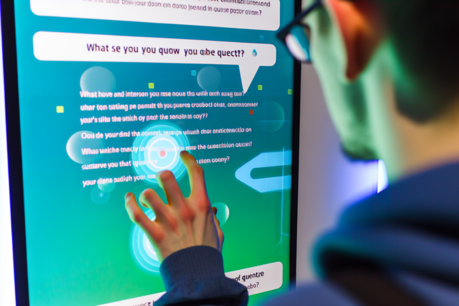 Interaktive annonceformater: Når brugerinvolvering styrker budskabet En person interagerer med en digital skærm, der viser en interaktiv annonce med en quiz. Alt-text: Person interagerer med en digital interaktiv reklamequiz på en touchscreen.