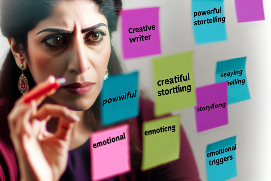 Hvorfor kreativ storytelling driver stærkere brandrelationer i en digital hverdag En nærbillede af en kreativ forfatter, der brainstormer med farverige sticky notes på en glastavle, der illustrerer kraftfuld storytelling og emotionelle triggers. Alt-tekst: Kreativ forfatter brainstormer storytelling ideer med farverige sticky notes på glastavle