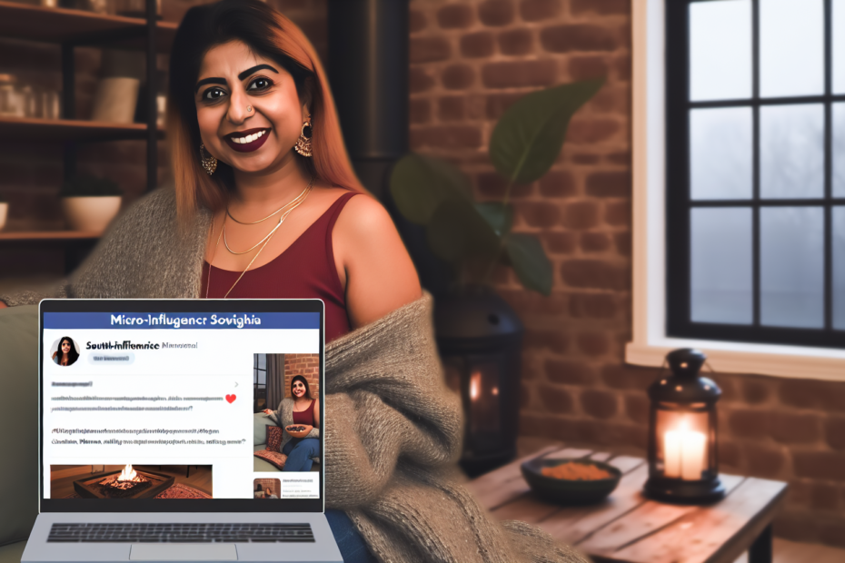 Mikroinfluencere som nøgle til stærkere brandrelationer: En strategi for øget loyalitet "Billede af en mikroinfluencer, der skaber indhold med et produktsponsoreret indlæg på sociale medier i et hjemligt miljø, der udstråler autenticitet og personlig tilknytning." En mikroinfluencer skaber engageret indhold om et produkt i sit hyggelige hjem, udstrålende autenticitet.