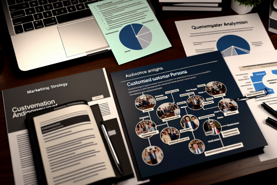 Effektiv målretning begynder med indsigtsfulde kundepersonaer – sådan udnytter du spørgeskemaer strategisk Billedbeskrivelse: En skræddersyet kundepersona roadmap lagt ud på et bord omgivet af marketing materialer og en laptop åben med spørgeskema resultater. Alt-tekst: Marketingstrategi bord med kundepersona roadmap, laptop og spørgeskemadata, fremhæver strategisk planlægning baseret på målgruppeindsigter.