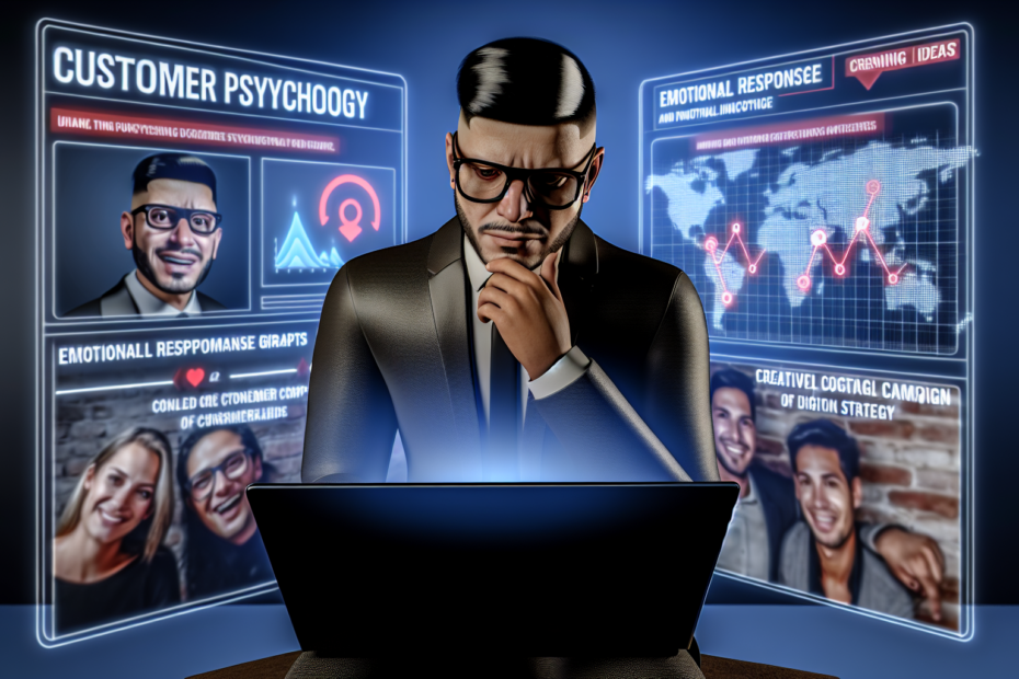 Hvorfor kendskab til kundepsykologi løfter effekten af digitale kampagner Fotorealistisk billede af en markedsfører, der dybt koncentreret analyserer adfærdsdata og kundepsykologi på sin laptop, omgivet af skærme der viser emotionelle responsgrafer og kreative kampagneideer. Alt-text: Markedsfører analyserer kundepsykologi og planlægger digitale kampagner med emotionelle responsgrafer og kreative ideer på skærmene omkring sig.
