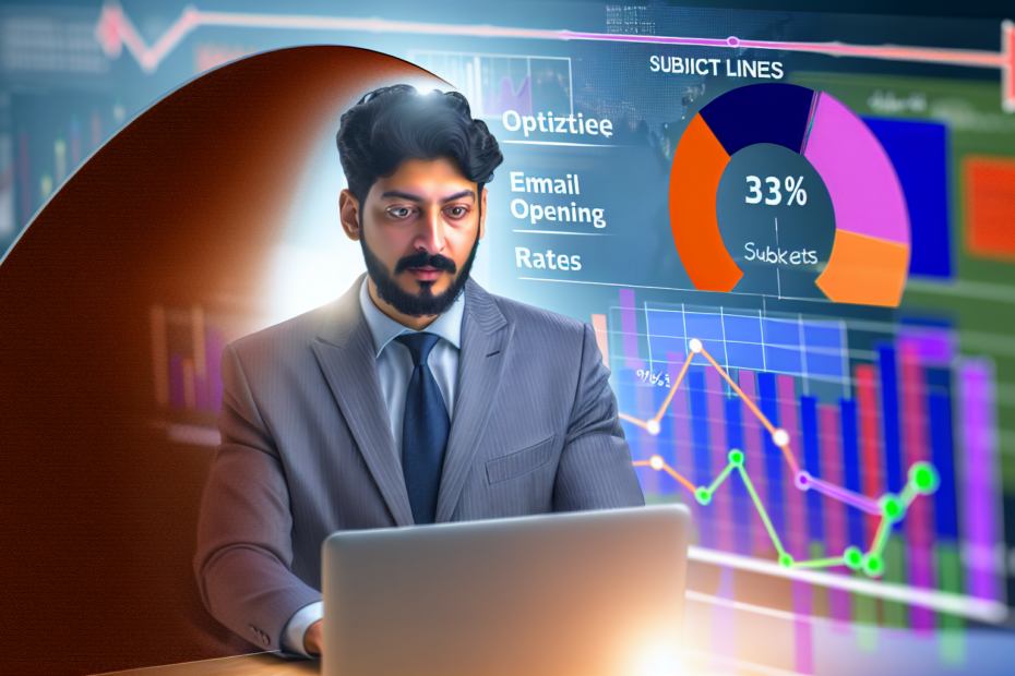 Test af emnelinjer giver bedre åbningsrater – sådan løftes e-mail performance med simple greb Billedbeskrivelse: Fotorealistisk skildring af en professionel marketer, der analyserer e-mail åbningsrater på en computerskærm omgivet af farverige grafer og diagrammer, med fokus på emnelinjer. Alt-tekst: Professionel marketer analyserer e-mail åbningsrater på en computerskærm med fokus på emnelinjeoptimering omgivet af farverige grafer.