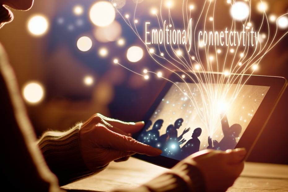 Derfor bør din brandstrategi tage afsæt i emotionel storytelling En person, der rørt lytter til en engagerende fortælling via tablet, omgivet af bløde lys og varme farver, symboliserende emotionel forbindelse og storytelling. alt="Person lyttende til emotionel storytelling via tablet i et hyggeligt, oplyst rum"